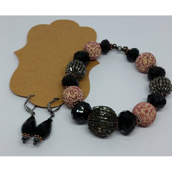 𝅺Handmade artisan jewelry set vintage style bracelet and earrings - Picture 1 of 4